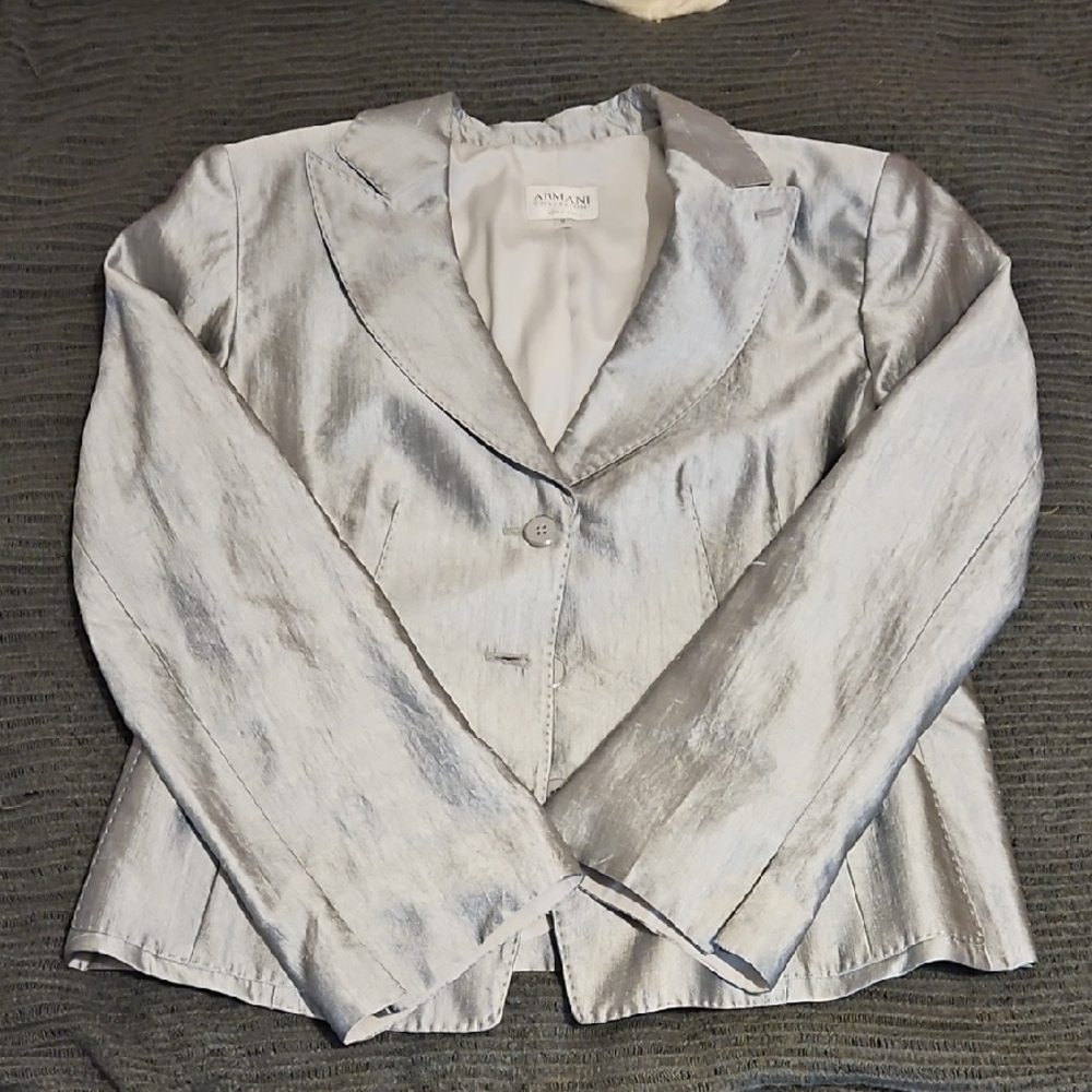 Giorgio Armani Metallic Silver Tailored Blazer Size L 21 Pit To Pit 25 Long